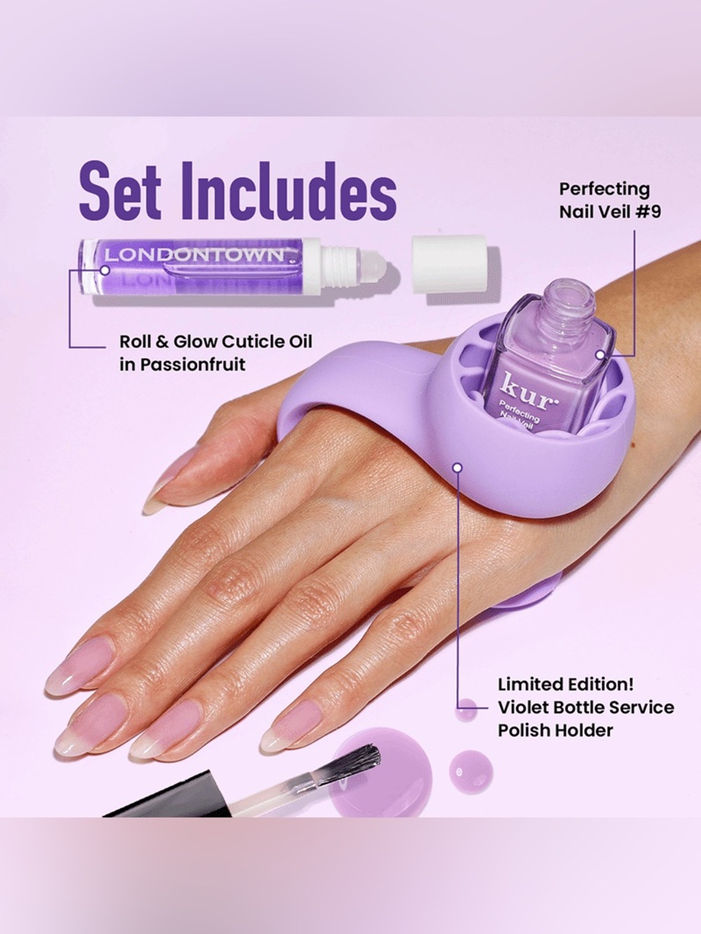 Londontown Inc. Violet Vibes Kur Sheer Light Purple Roll Cuticle Oil & Holder